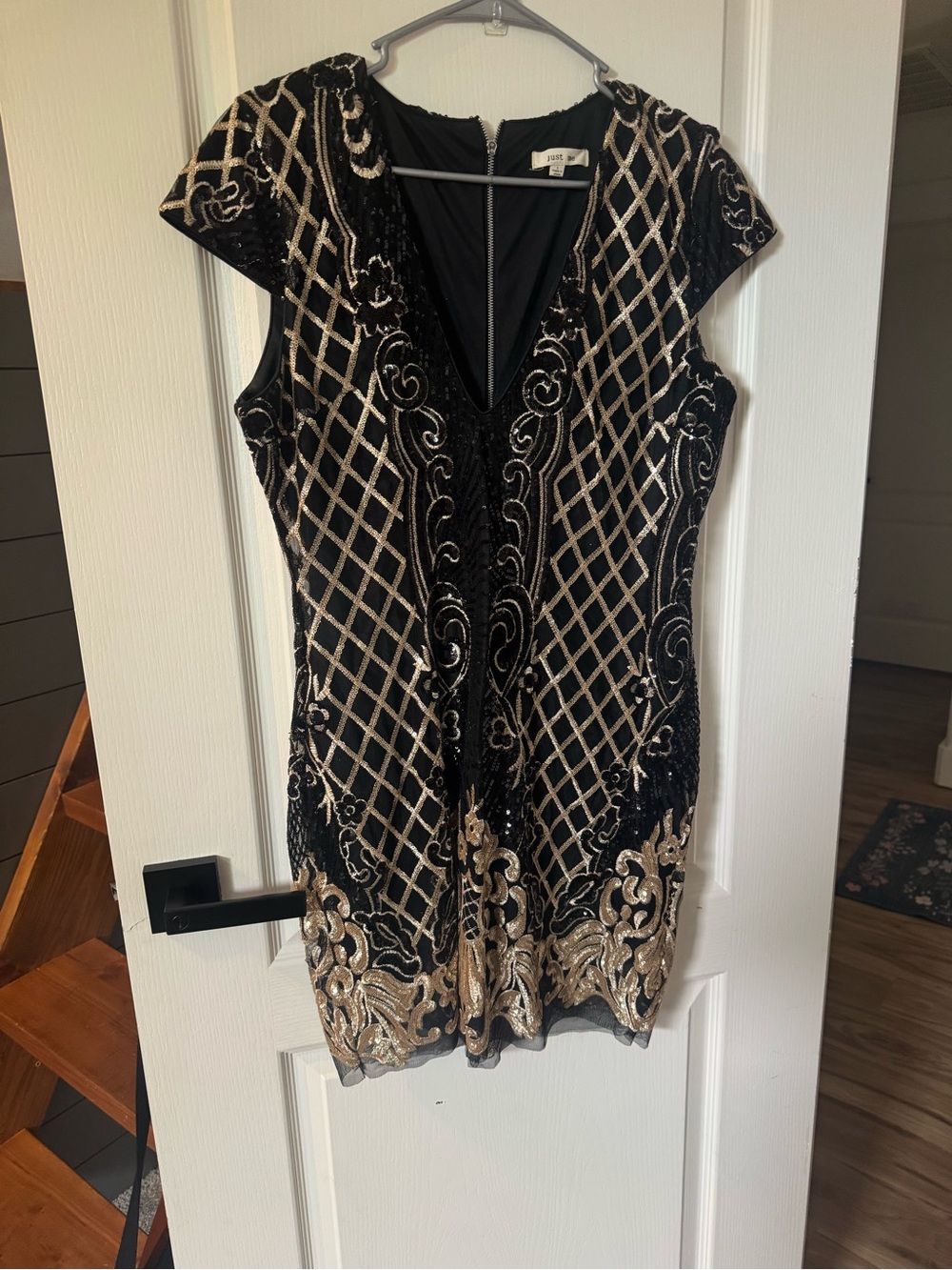 Embellished Black & Gold Evening Sheath mini Dress